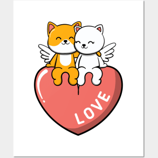 Winged Cat Love Valentines Light Posters and Art